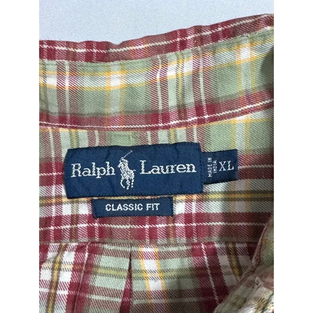 Polo Ralph Lauren Soft Cotton Classic Fit Green Red White Button Down Shirt XL